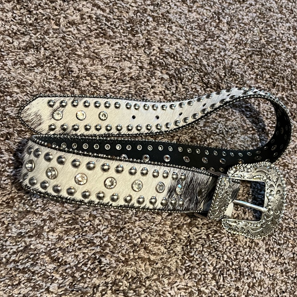 Nocona Calf Hair Belt with Rhinestones